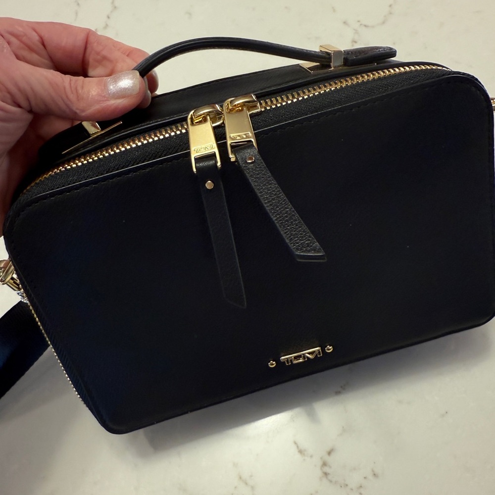 TUMI Black Crossbody Bag with Gold Accents - Picture 6 of 9